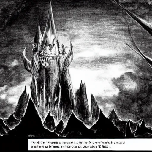 Image similar to the Dark Lord Sauron, who in an earlier age created the One Ring to rule the other Rings of Power given to Men, Dwarves, and Elves, in his campaign to conquer all of Middle-earth. From homely beginnings in the Shire, a hobbit land reminiscent of the English countryside, the story ranges across Middle-earth, following the quest to destroy the One Ring mainly through the eyes of the hobbits Frodo, Sam, Merry and Pippin.