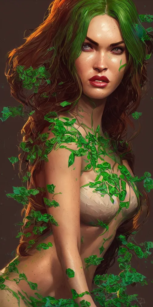 Image similar to portrait of apex legends megan fox as poison ivy, intricate, elegant, glowing lights, highly detailed, digital painting, artstation, glamor pose, concept art, smooth, sharp focus, illustration, art by artgerm and greg rutkowski, artey freytag