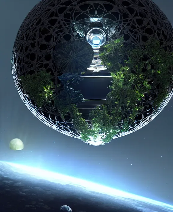 Prompt: dyson sphere, transparent clear see - through image of lush botany, aurora spaceship environment, ultra realistic, concept art, photorealistic, octane render, 8 k, unreal engine. art by gustave dore and nori inoguchi and sam kaplan and zachary goulko and christopher marley and artgerm and alphonse mucha