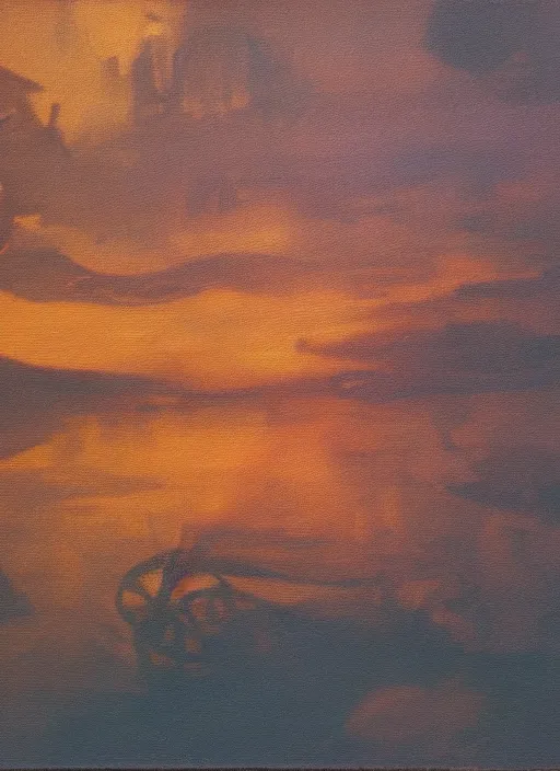 Prompt: oil painting, dreams and other ghosts, 35mm, f/1.4, Golden Hour light, photo shot my Sheldon Cooper,