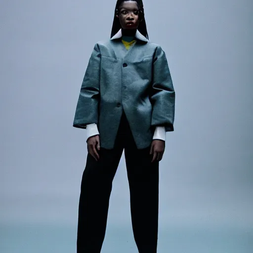 Image similar to realistic photoshooting for a new balenciaga!!! lookbook, color film photography, photo of a woman, photo in style of tyler mitchell, 3 5 mm