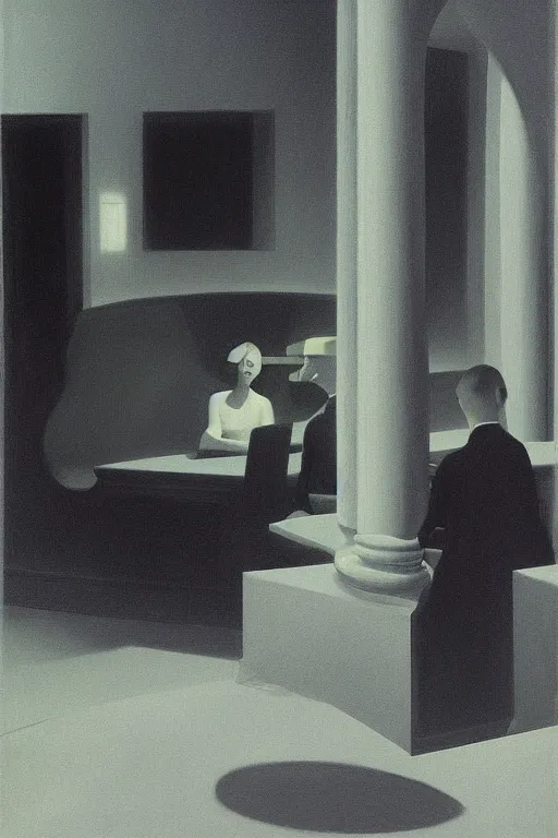 Image similar to a Jazz and Beatnik Poetry reading on night club, Edward Hopper and James Gilleard, Zdzislaw Beksisnski, highly detailed