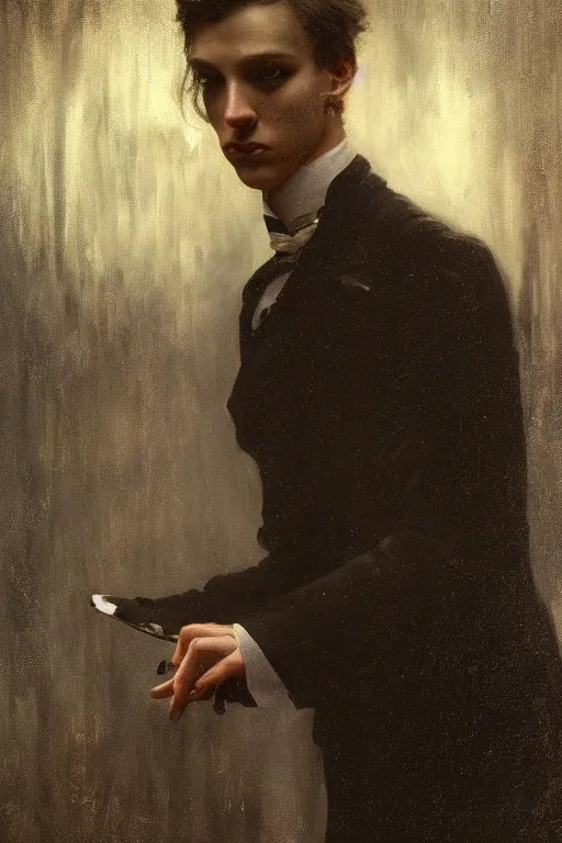 Image similar to detailed cinematic moody colors studio portrait of a young victorian gentleman being controled like a puppet, creepy malevous vibe, water lilies, high quality by jeremy mann, only one head single portrait