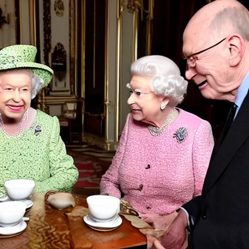 Image similar to queen elizabeth drinking tea with piero angela