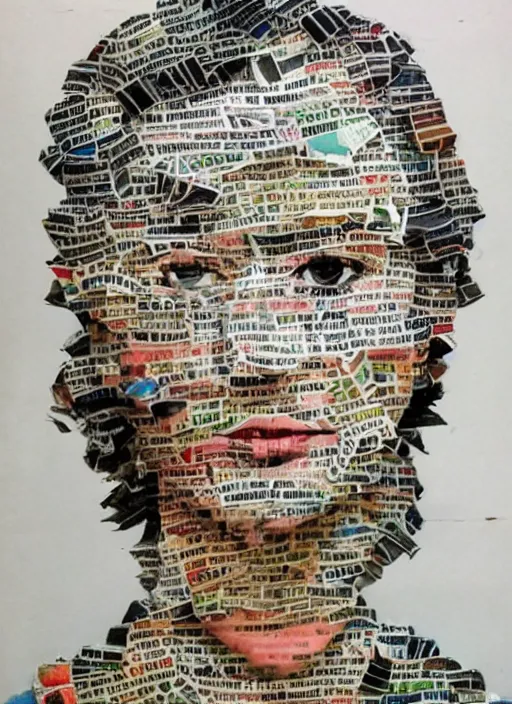 Image similar to a beautiful young woman made of newspaper