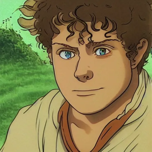 Image similar to samwise gamgee from the anime lord of the rings (1986), studio ghibli, very detailed, realistic