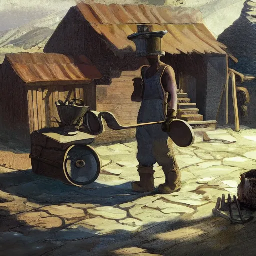 Image similar to blacksmith working in a mining village, fantasy