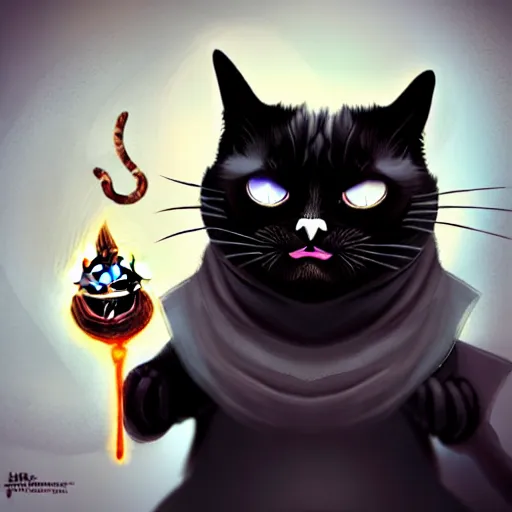 Image similar to someone demonstrating the dark arcane magic that is necessary to get this stupid cat to smile, highly detailed, trending on artstation, 8k, award winning artwork, oh and also grumpy cat is smiling in this one okay thanks