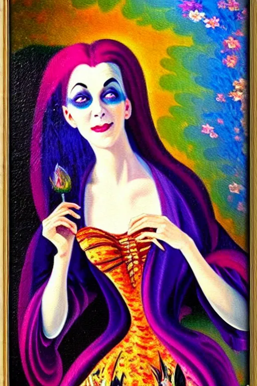 Image similar to impressionist brushstrokes!!!! lisa frank and bosch victorian loose genre loose painting full length portrait painting of a victorian vampire