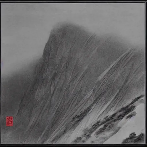 Image similar to the mountain, black and white, by lang jingshan,