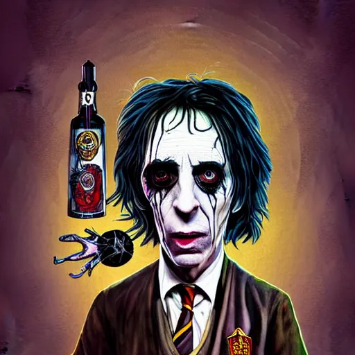 Image similar to graphic illustration, creative design, harry potter as alice cooper, biopunk, francis bacon, highly detailed, hunter s thompson, concept art