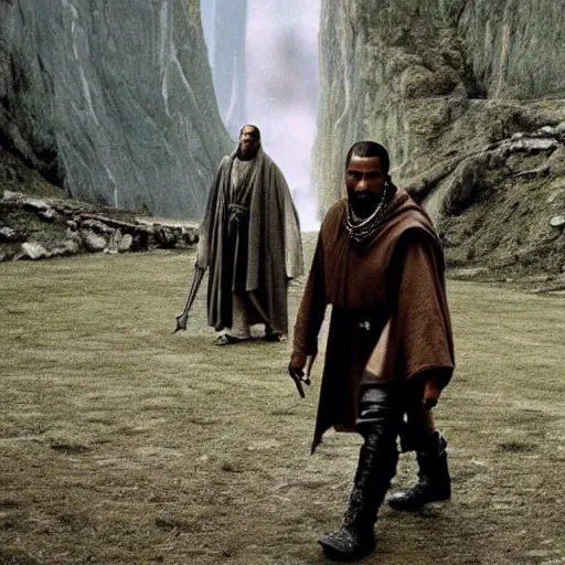 Image similar to kanye west on a quest in lord of the rings