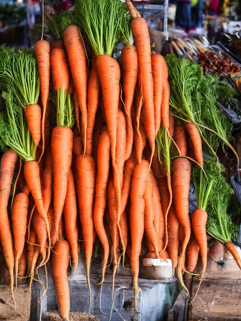 Prompt: a photorealistic jolly carrot with googly eyes and a big smile, farmer's market setting, vivid colors, soft lighting, atmospheric, cinematic, 8k