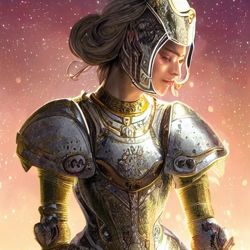 Prompt: portrait knights of Zodiac girl, white color mirror reflected armor, in ruined Agora of Athens moon night and firefly and star sparkles, ssci-fi, fantasy, intricate, very very beautiful, elegant, golden light, highly detailed, digital painting, artstation, concept art, smooth, sharp focus, illustration, art by tian zi and WLOP and alphonse mucha