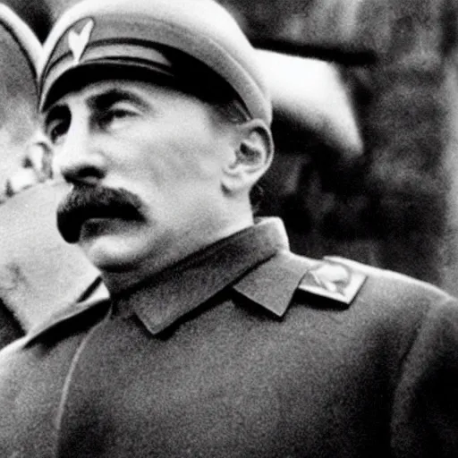 Image similar to vladimir putin starring as josef stalin living in bolshevik nightmare, circa 1 9 4 2.