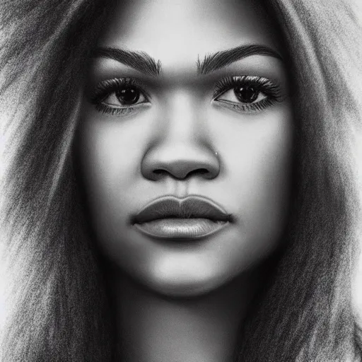 Image similar to a realistic close - up portrait of a zendaya, charcoal drawing, intricate, high definition, 4 k, trending