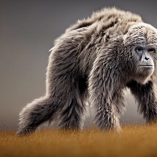 Prompt: wild running yeti, wildlife photography by Paul Nicklen, perfect lighting