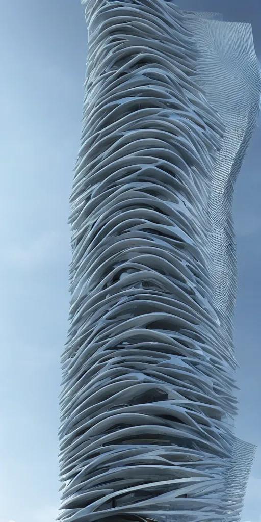 Image similar to epic futuristic tower, highly detailed, realistic, by zaha hadid