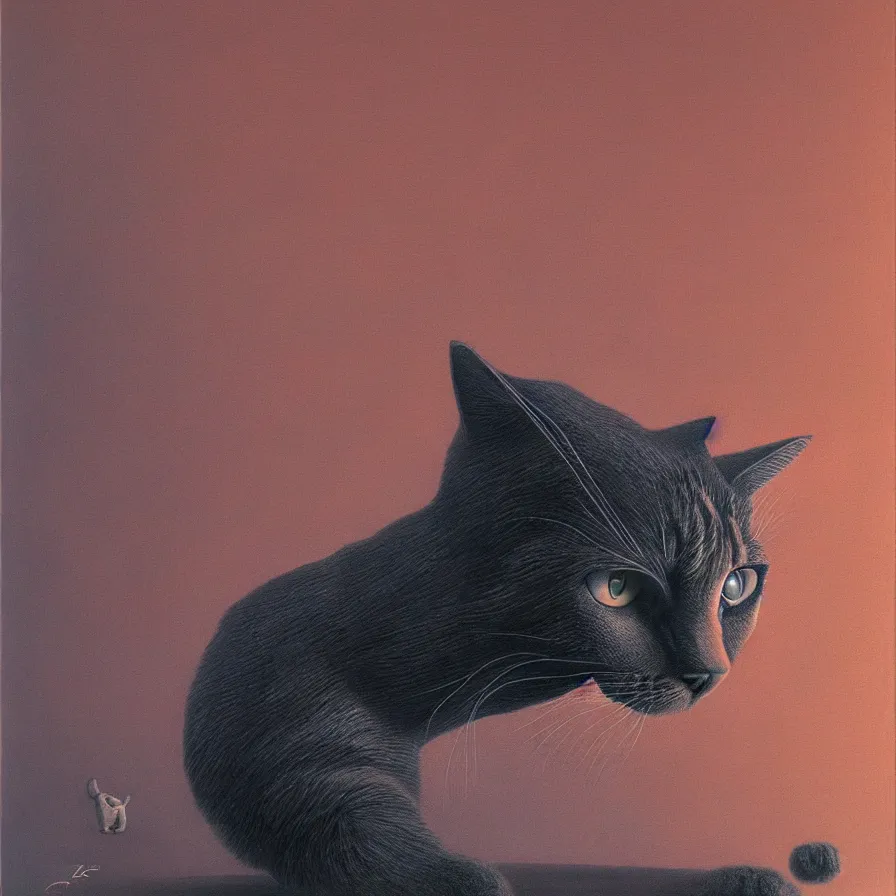Image similar to cat - superman, hyperrealism, no blur, 4 k resolution, ultra detailed, style of zdzisław beksinski
