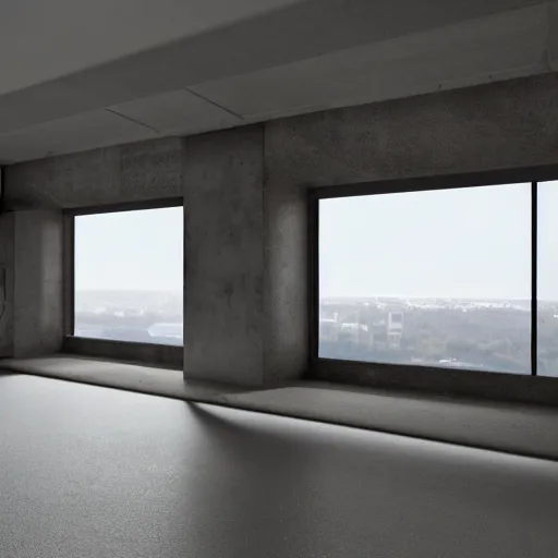 Image similar to brutalist executive offcie room interior design concept big windows minimalist furnitrue by martyn lawrence bullard design high quality ultra realistic 8 k