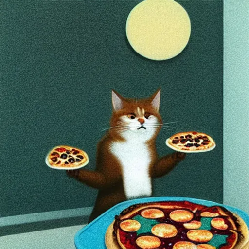 Image similar to calico cat eating pizza by Quint Buchholz