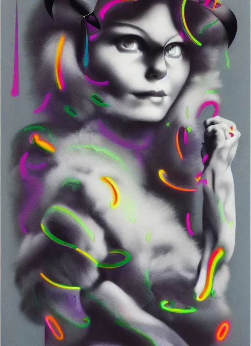 Image similar to futuristic fine lasers tracing, laser cat, fluffy selkirk rex longhair, by steven meisel, kaws, rolf armstrong, mondrian, kandinsky, perfect geometry abstract acrylic, octane hyperrealism photorealistic airbrush collage painting, dark monochrome, fluorescent colors, minimalist rule of thirds, eighties eros