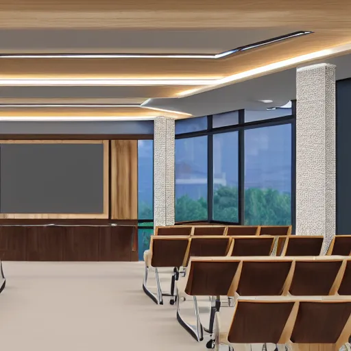 Image similar to corporate conference room interior concept design by frank lloyd wright high quality ultra realistic 8 k