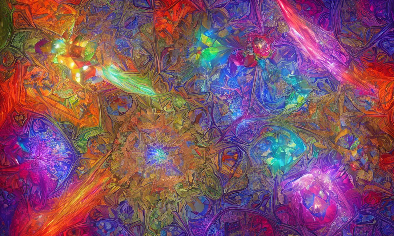 Image similar to voronoi engine laboratory 3 d volume kaleidoscope mandala fractal chakra digital multicolor stylized concept substance by artgerm, rossdraws, norman rockwell, magali villeneuve, gil elvgren, alberto vargas, earl moran, enoch bolles radiating a glowing aura global illumination ray tracing hdr