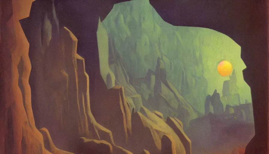 Prompt: a detailed oil painting of dark eerie ominous cave, prison cell, by nicholas roerich, by frank frazetta, by seurat, by hans emmenegger, by bruce pennington, by eyvind earle, moisture, grainy, highly detailed, realistic, outline, line,