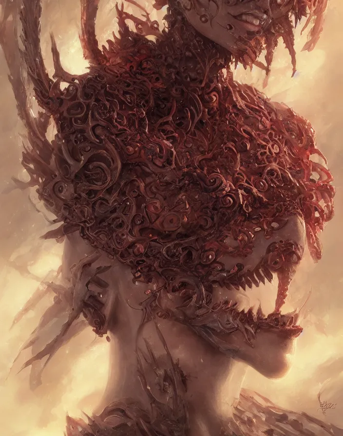 Image similar to a hyper detailed anime face portrait of the queen of blades smiling, with a beautiful face, by dorian cleavenger, greg rutkowski, wlop, astri lohne, zdzisław beksinski trending on artstation