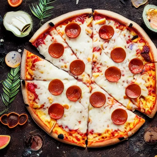 Image similar to A 🍕 made entirely out of 🥥 , 🥥 🍕 hybrid, 4k food photography