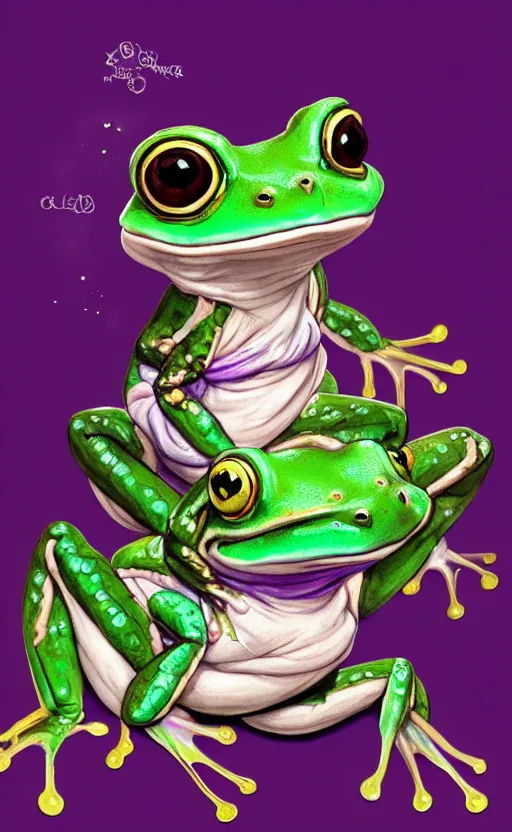 Image similar to cute purple female frog in enchanted rococo hanbok, full character, concept art, trending on artstation, in the style of alexander mcqueen, alexander jansson, jean - baptiste monge, george frederic watts