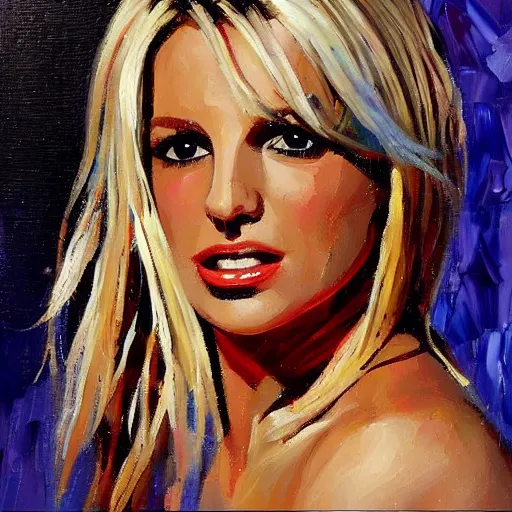 Prompt: palette knife oil painting of britney spears