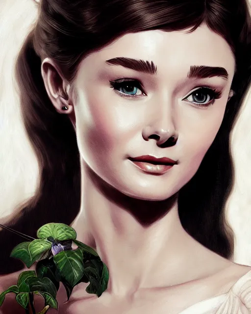 Image similar to photography of young audrey hepburn, deep focus, d & d, fantasy, intricate, elegant, highly detailed, digital painting, artstation, concept art, matte, sharp focus, illustration, hearthstone, art by artgerm and greg rutkowski and alphonse mucha