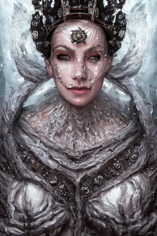 Image similar to Fantasy character portrait of distorted detailed painting of a queen woman made of ice, hyper detailed, trending on Artstation