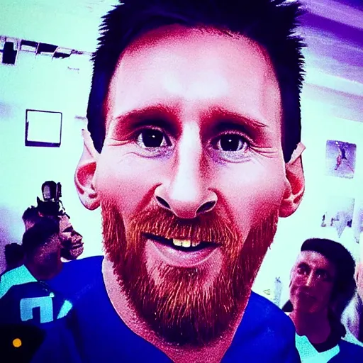 Image similar to just took a photo with a Lionel Messi, viral photo, instagram photo, the camera flash is bright in his face,