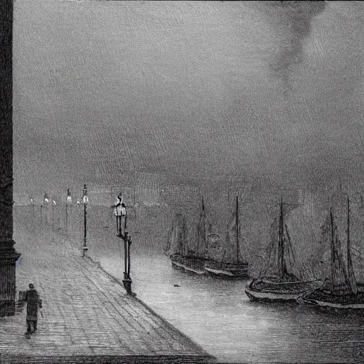 Image similar to It was a dark and stormy night; the rain fell in torrents, except at occasional intervals, when it was checked by a violent gust of wind which swept up the streets (for it is in London that our scene lies), rattling along the house-tops, and fiercely agitating the scanty flame of the lamps that struggled against the darkness