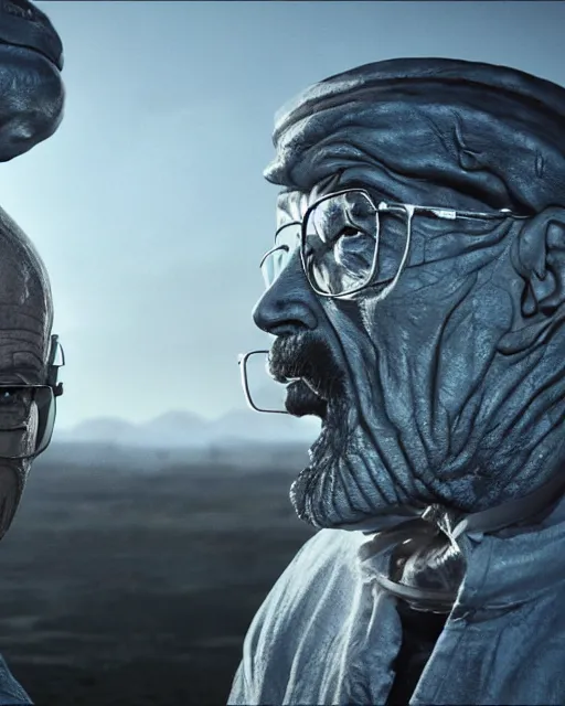 Prompt: film still walter white defending himself against an alien. illustration, unreal engine 5, 8 k, directed by h. r. giger.