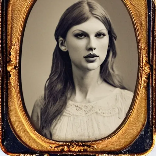 Image similar to daguerreotype of taylor swift wearing southern belle clothes, very detailed, very intricate,