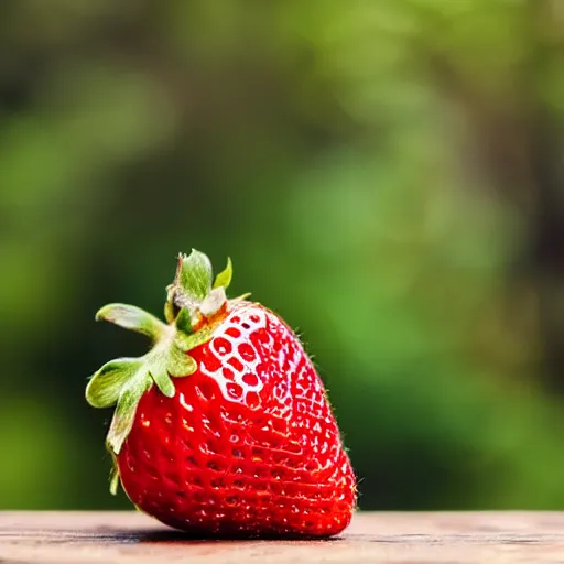 Prompt: a strawberry made of wood, photo studio, bokeh photography