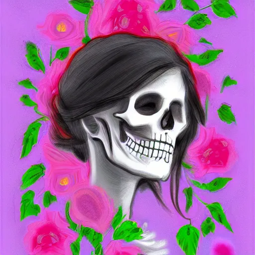 Image similar to 💀🌸🌹, peaceful, digital painting, soft lights