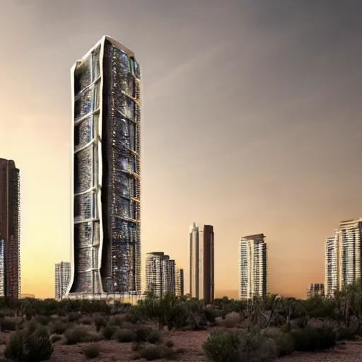 Prompt: evolo skyscraper in the desert