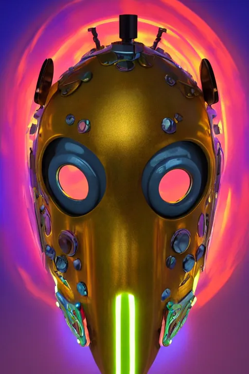 Image similar to colorful vivid steampunk mask minimalist fantasy art robot ninja helmet, global illumination ray tracing hdr fanart arstation by sung choi and eric pfeiffer and gabriel garza and casper konefal radiating a glowing aura