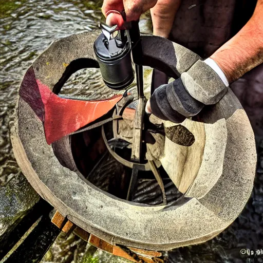 Image similar to fingers on a watermill wheel swiping up on a smartphone