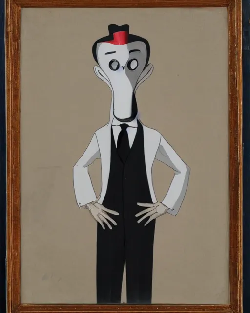 Prompt: portrait of young man wearing black medical mask, suit and tie, style of tex avery