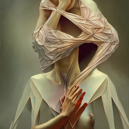 Prompt: low poly by zdzisław beksinski, iris van herpen, artgerm, raymond swanland and alphonse mucha. highly detailed, hyper real, beautiful