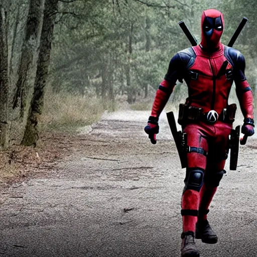 Prompt: deadpool in the walking dead 4 k detailed super realistic