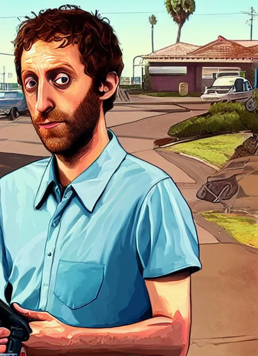 Prompt: a portrait of thomas middleditch as gta 5 cover art