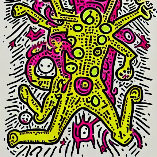 Prompt: cosmic horror in the style of keith harring,