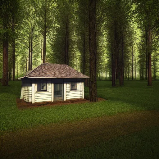 Prompt: a cottage in the woods, blender cycles render